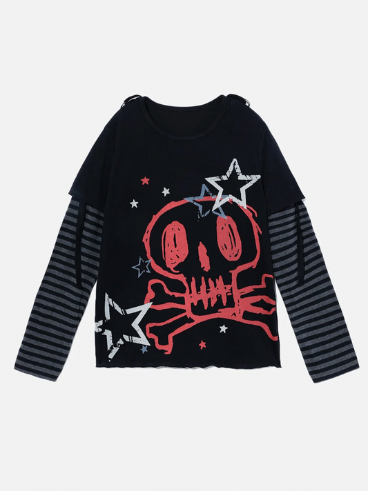 Star Skull Patchwork Striped Sweatshirt